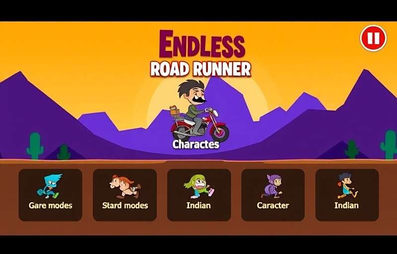 Endless Road Runner main menu showing different game modes and Indian character selection